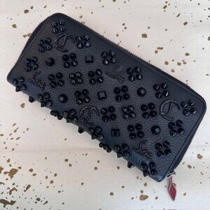 Christian Louboutin Panettone Wallet Leather Loubinthesky Spikes Studs Black